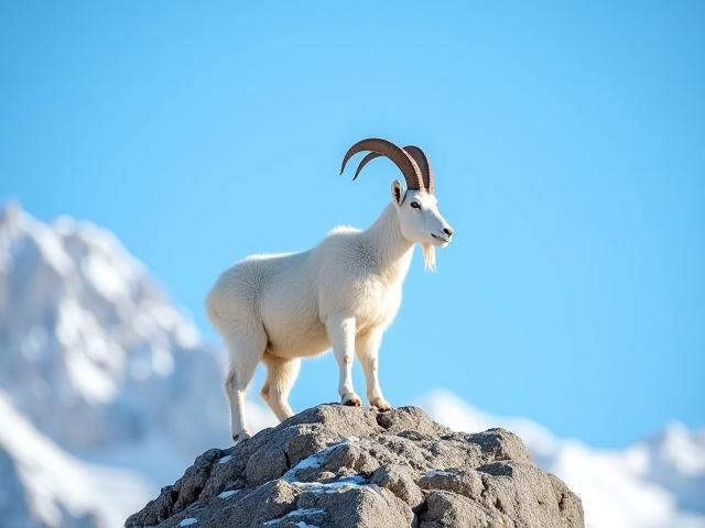 Majestic mountain goat on a snowy peak